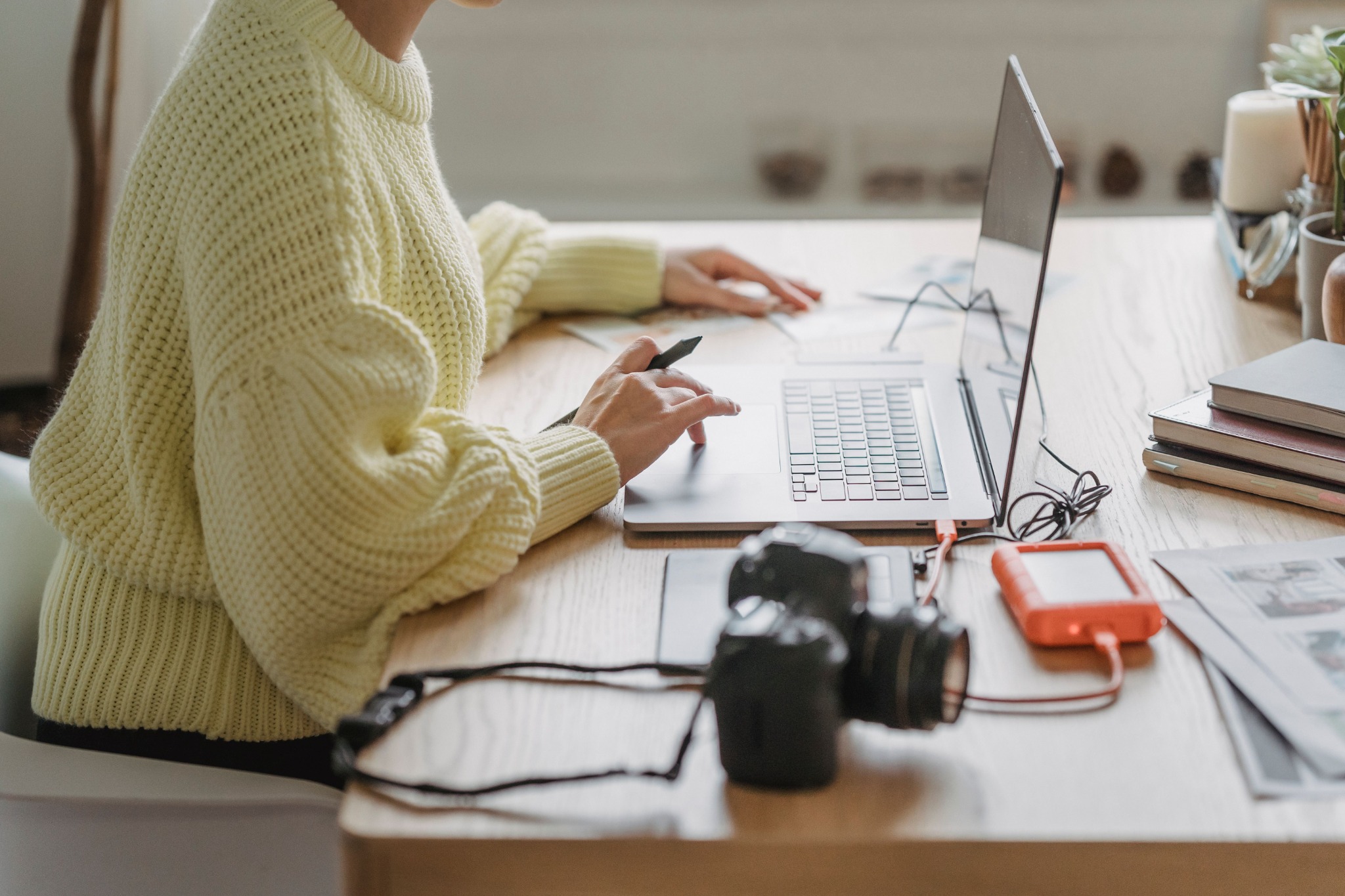 Photographer editing at a computer